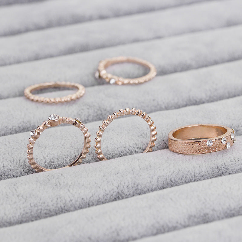Womens Rose Gold Stackable Ring Set Five Pieces Geometric Fashion Jewelry For Women Elegant Everyday Accessory