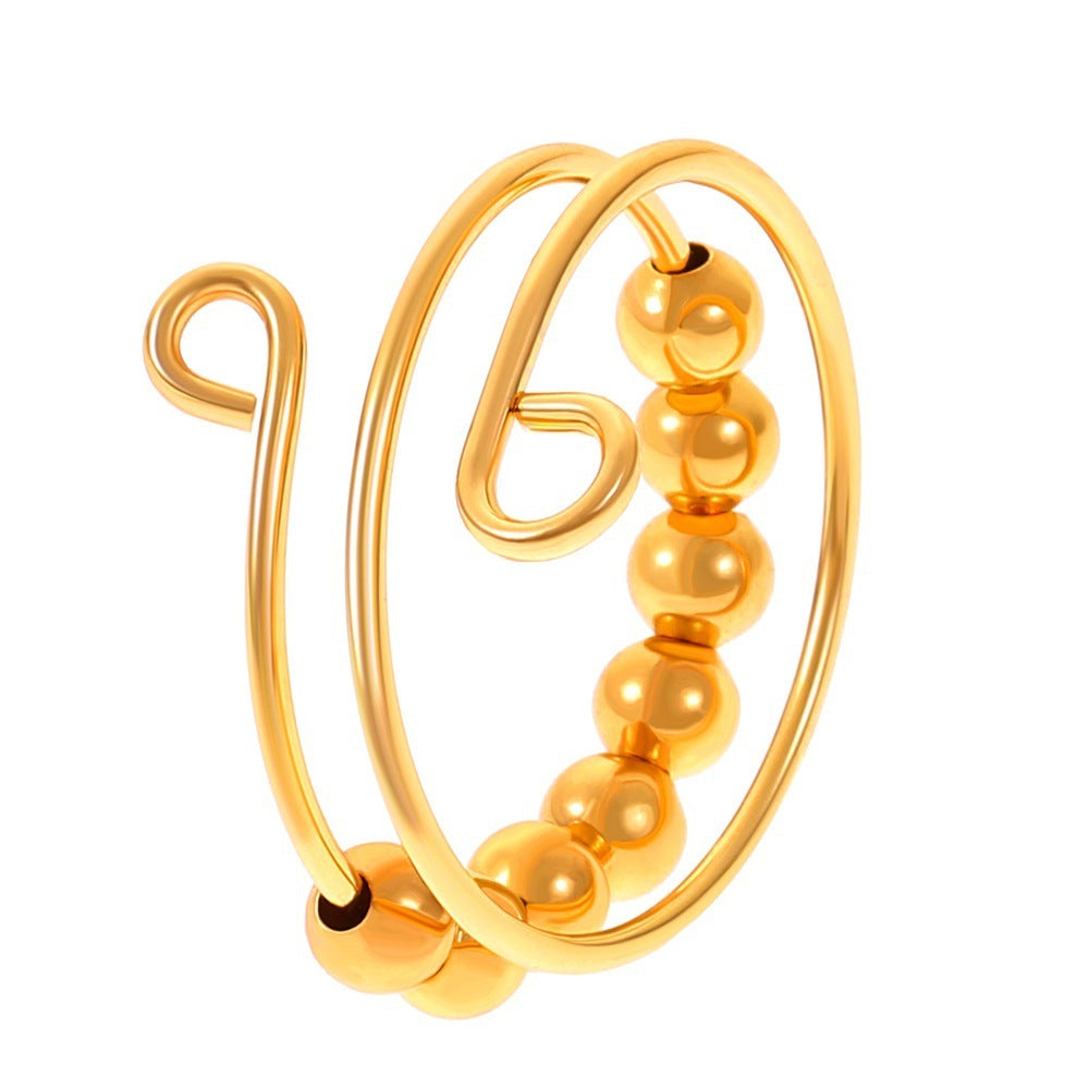 Womens Rotatable Alloy Open Ring Geometric Adjustable Fidget Spinner Ring Stress Relief European Bead Ring Gem