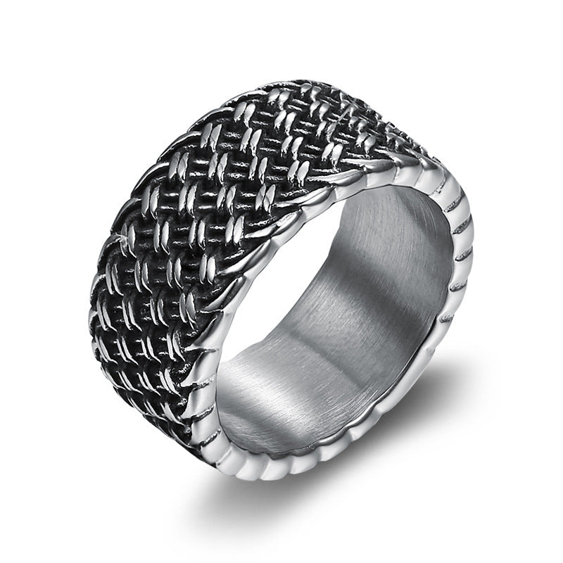 Men's Stainless Steel Ring Vintage Mesh Statement Band Ring for Men Fashion Jewelry Ring Gift for Him Simple Ring for Men Steel Ring