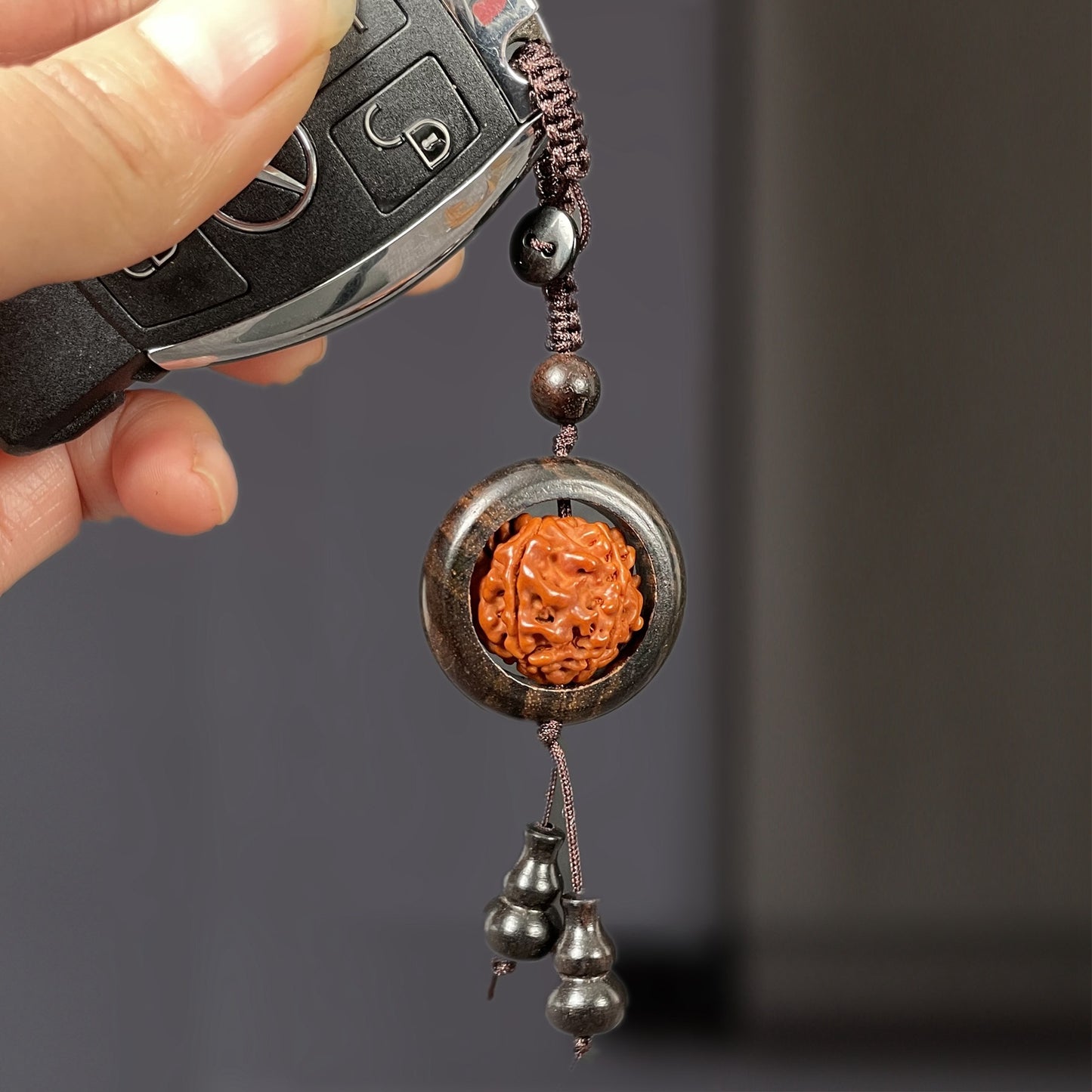 Wooden Couple Keychains With Running Ring Luminous Bead Vajra Bodhi Charms Laser Engraved Purple Sandalwood Rosewood Pear Wood Ebony