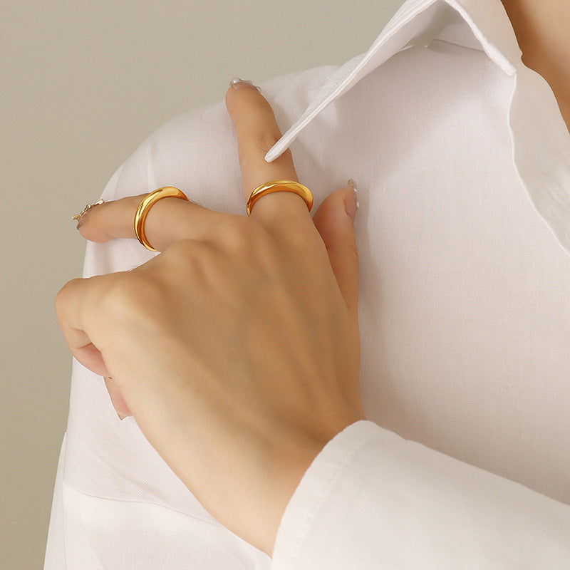 Womens Titanium Steel Gold Plated Faceted Plain Ring Fashion Jewelry Elegant Everyday Accessory Hypoallergenic Durable