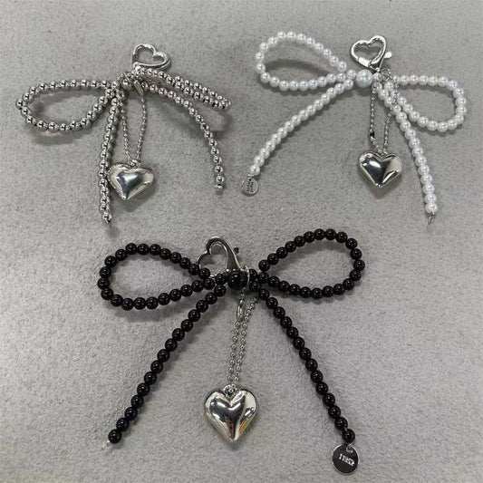 Acrylic Keychain With Pearl Bow And Heart Pendant Elegant Fashion Accessory Gift For Women For Daily Gift Idea