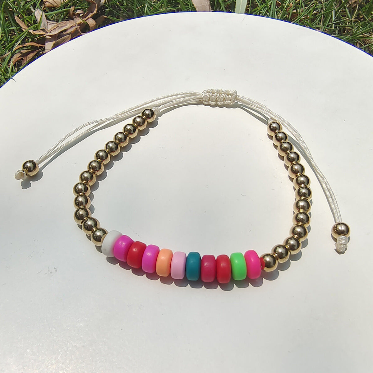 Bohemian Polymer Clay Bead Bracelet With Gold Beads Gradient Ethnic Style For Women And Men Everyday Boho Wear