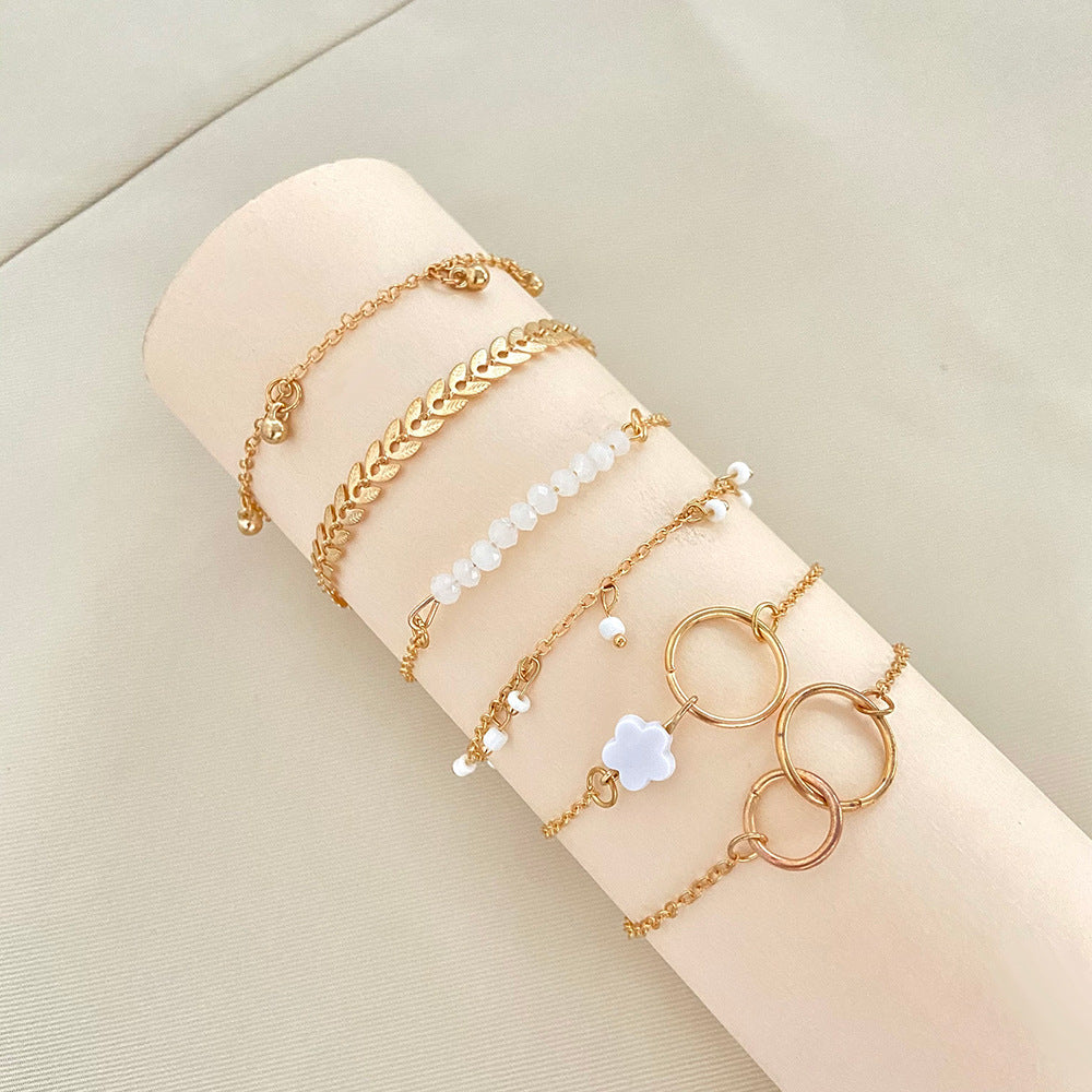 Womens Bohemian Bracelet Set Geometric Flower Tassel Leaves Circle Design Metal Geometry Fashion Jewelry Bracelets Set