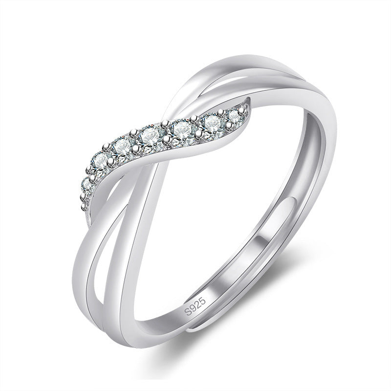 Rose Gold Plated Copper Ring With Full Diamond Wave Design Twist Arm Curve Band For Women Dainty Elegant Jewelry Gift