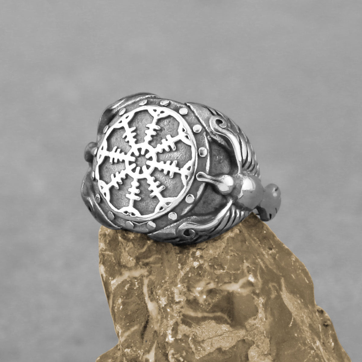 Mens Stainless Steel Compass Rune Ring Electroplated Durable Fashion Jewelry For Daily Wear Durable Everyday Accessory