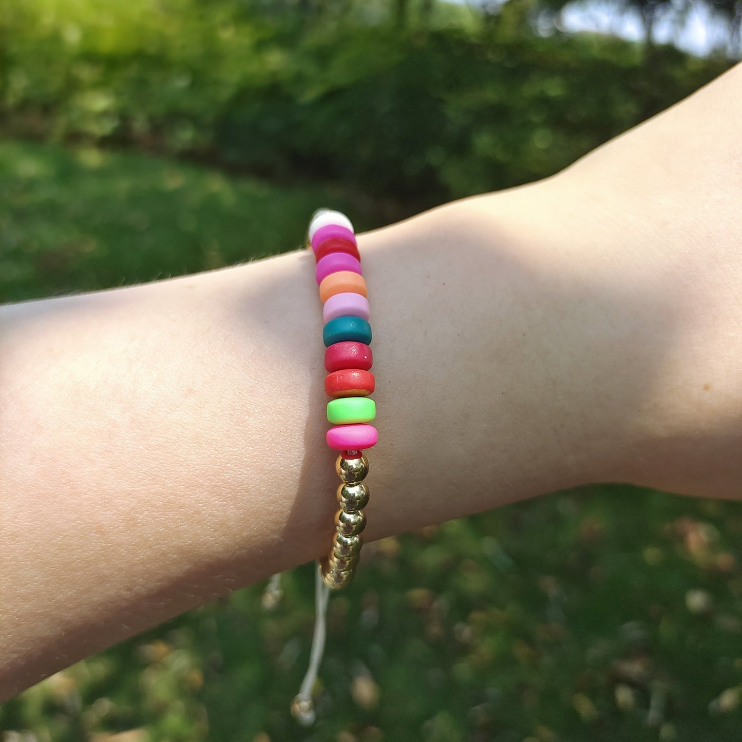 Bohemian Polymer Clay Bead Bracelet With Gold Beads Gradient Ethnic Style For Women And Men Everyday Boho Wear