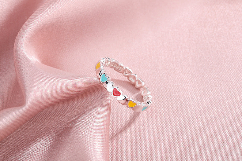 Adjustable Heart Ring Epoxy Copper Jewelry Korean Style Women Everyday Wear Gift Traffic Light Colored For Daily Wear