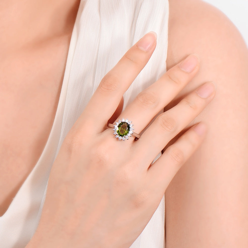 Zircon Sunflower Ring Copper Jewelry For Women Daily Wear And Special Occasions Elegant Durable Gift Olive Green Finish