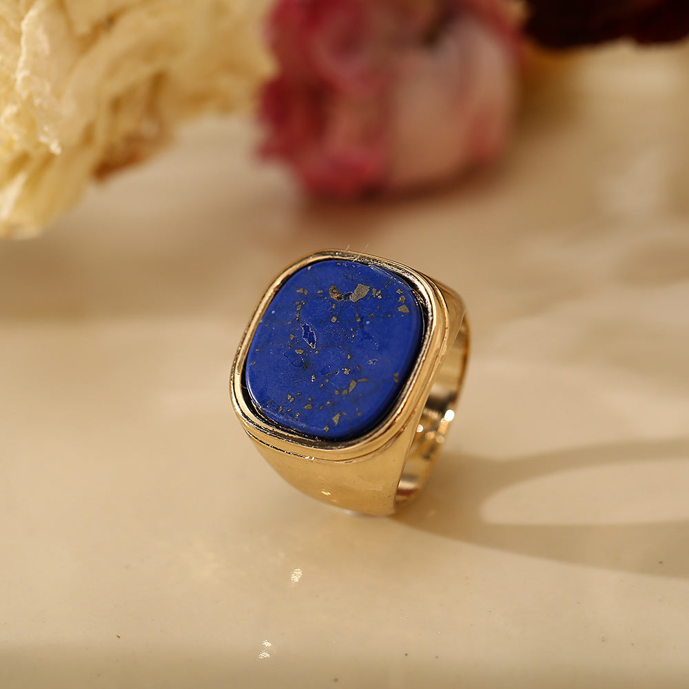 Womens Geometric Ring With Acrylic Inlay Retro Square Alloy Ring European Style Fashion Jewelry Gift For Women