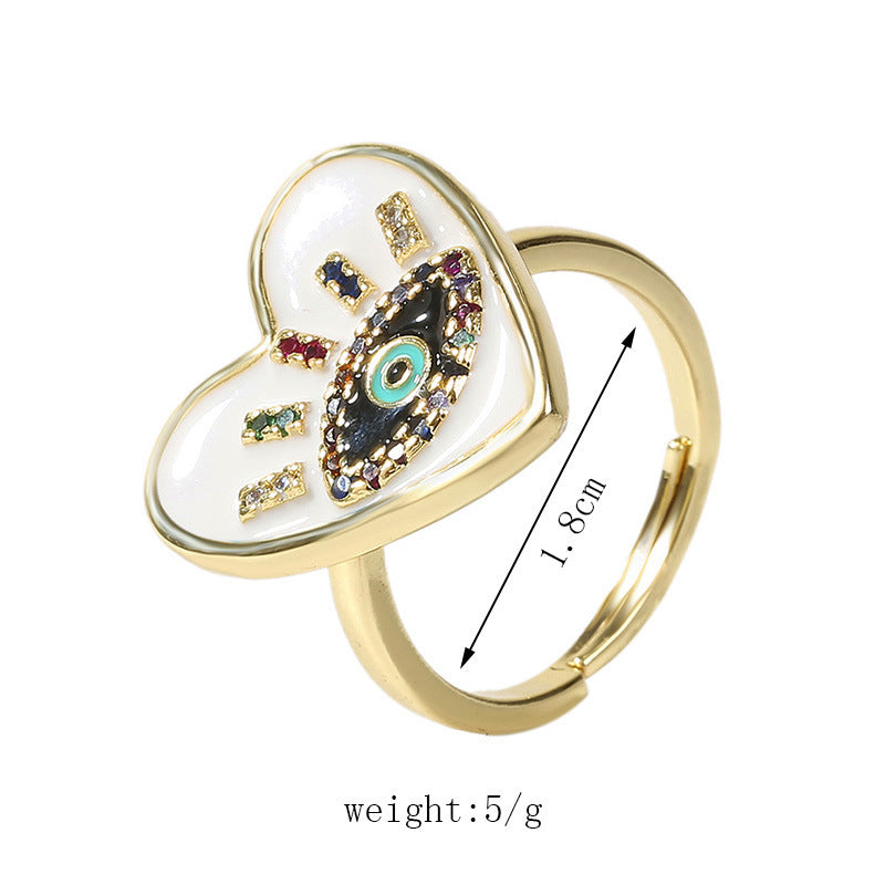 Adjustable Copper Zircon Heart Bow Ring For Women Open Size In White Red Blue Black Design Bright Polish Shine