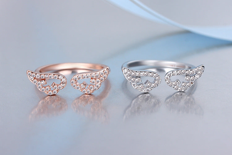 Womens Adjustable Copper Ring Geometric Wings Rose Gold