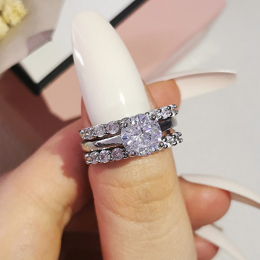 Unisex Copper And White Zircon Round Diamond Ring With Geometric Design And Electroplated Finish Everyday Wear Ready