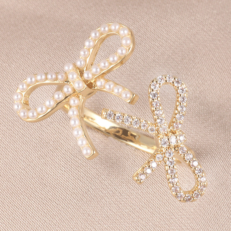 Bow Design Open Adjustable Copper Ring Female Jewelry