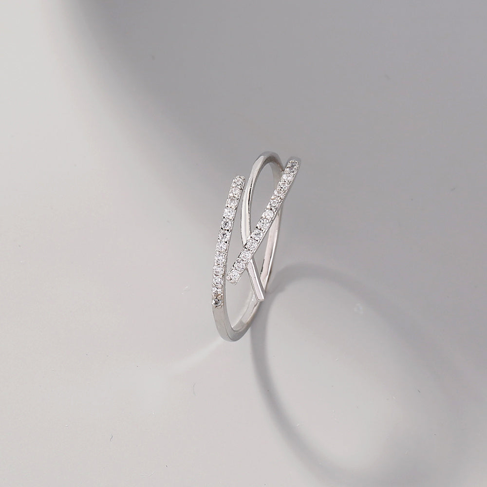 Adjustable Copper Zircon Cross Ring Platinum Plated Fashion Jewelry For Women And Girls European Style Open Ring Design