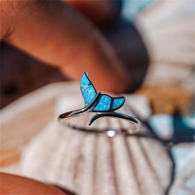 Alloy Wing Ring With Blue Opal Geometric Design Electroplated Finish Women Fashion Ring European Style For Her