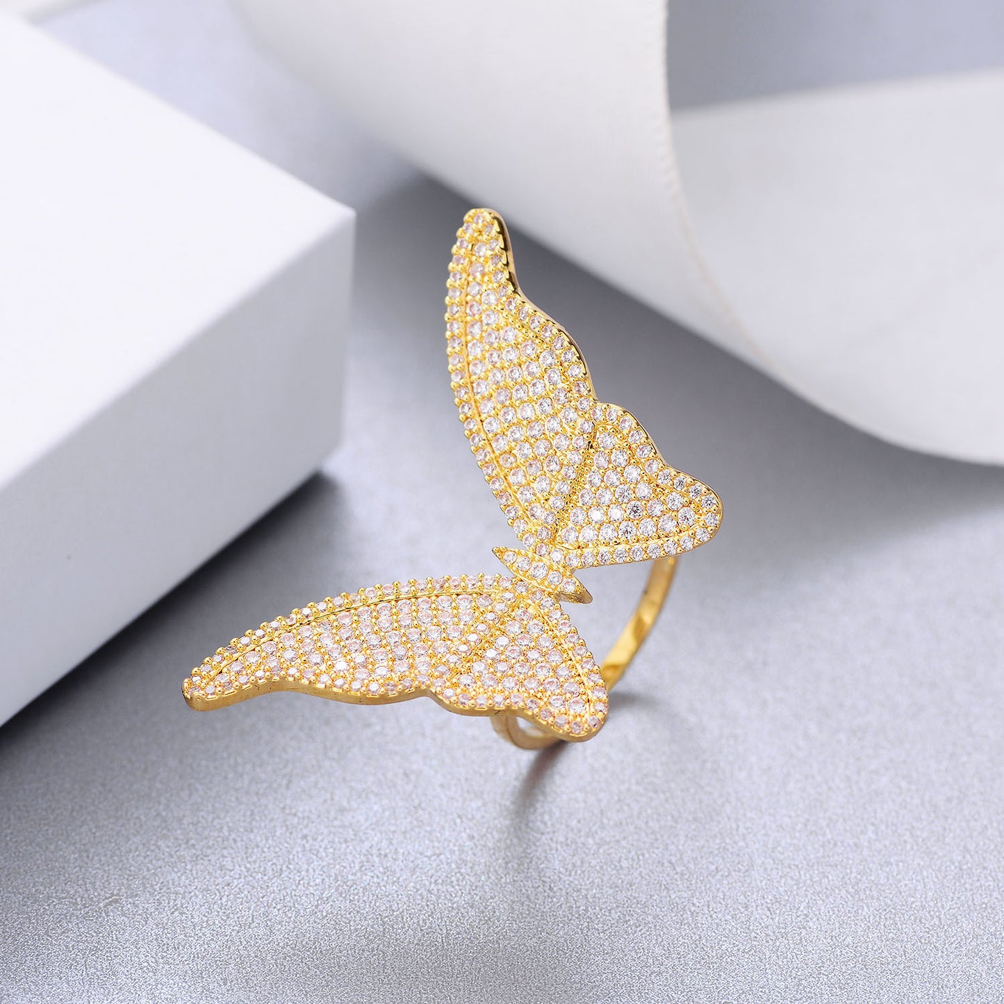 Butterfly Copper Ring With Zircon Inlaid Korean Fashion Jewelry Gift For Her Individually Packed Ring Daily Wear