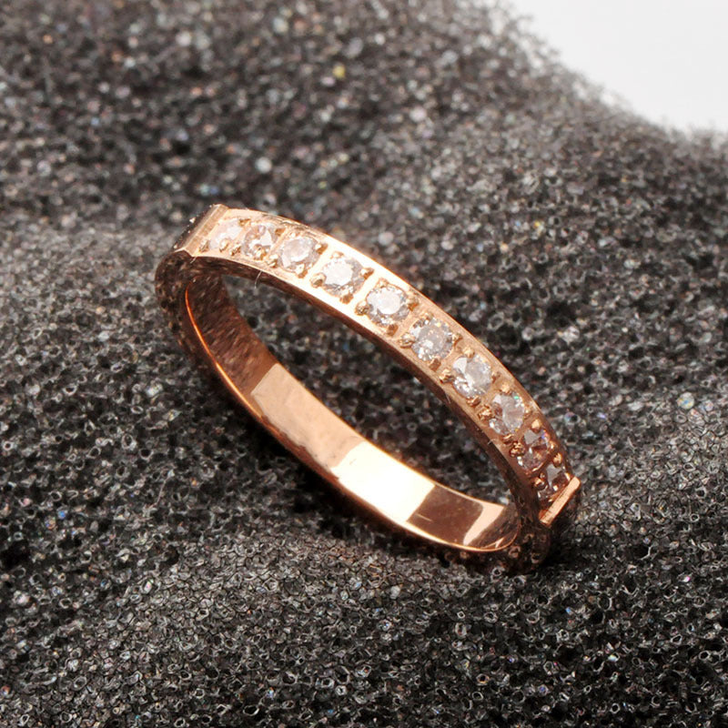 Womens Titanium Steel Ring Ten Stone Micro Diamond Rose Gold Elegant Fashion Jewelry For Everyday Wear Classic