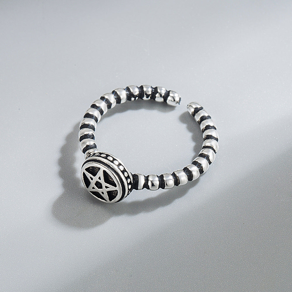 Adjustable Ring Set For Women Five Point Star Copper Electroplated Thai Silver Mix And Match Jewelry Stylish Everyday