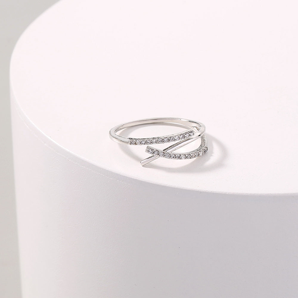 Adjustable Copper Zircon Cross Ring Platinum Plated Fashion Jewelry For Women And Girls European Style Open Ring Design