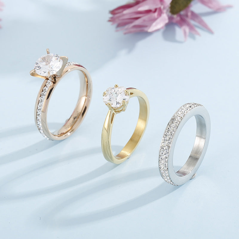 Womens Titanium Steel Zircon Ring Geometric Electroplated Durable Index Finger Fashion Jewelry Versatile Accessory