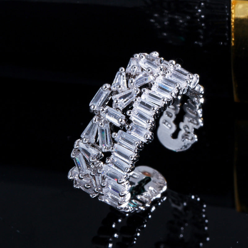 Womens Geometric Square Zircon Ring Copper Plated Versatile Fashion Jewelry For Daily Wear And Special Occasions