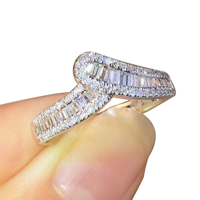 Zircon Ring For Women Irregular Row Copper Crown Geometric Sparkling Statement Jewelry Gift For Engagement Day