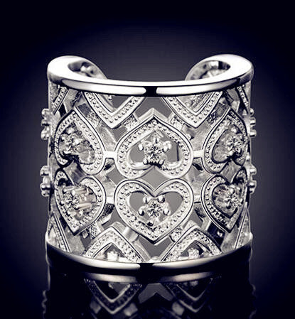 Womens Openwork Copper Ring With Silver Inlay Gemstones