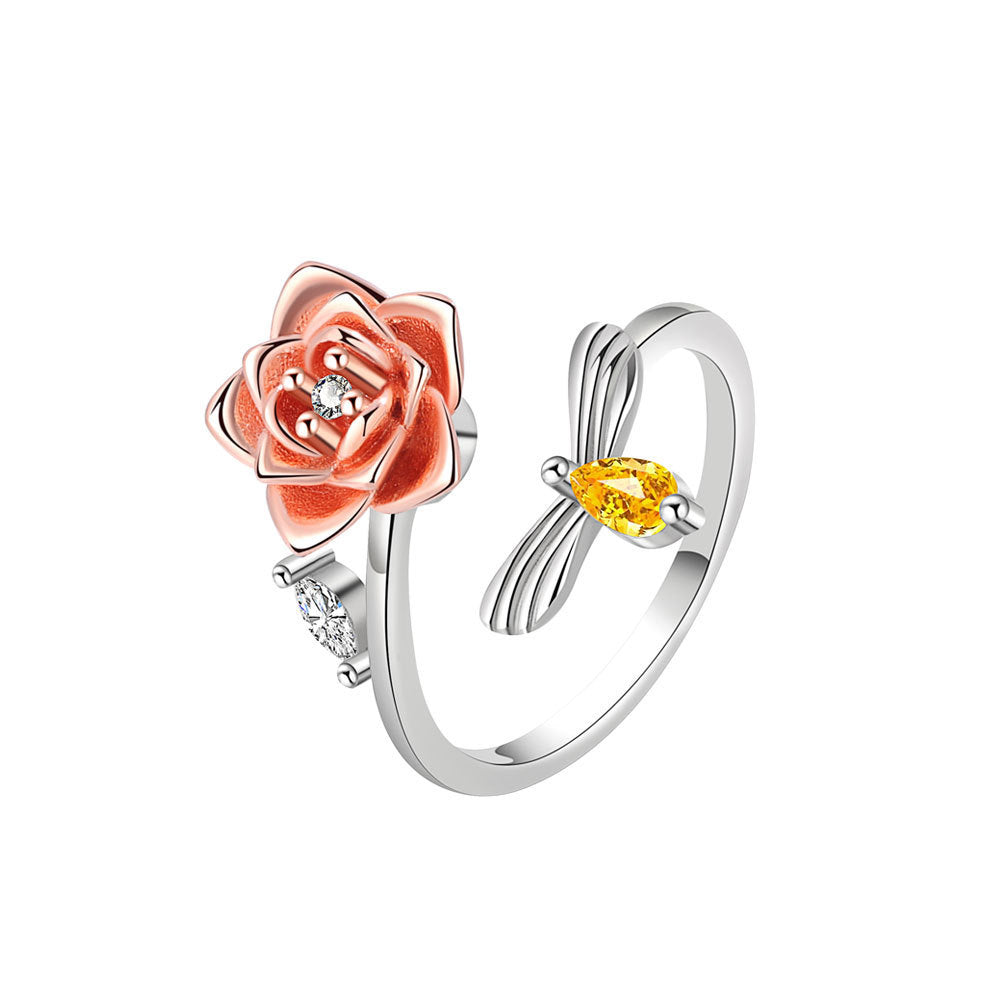 Womens Rotating Flower Ring Copper White Gold Tone Fashion