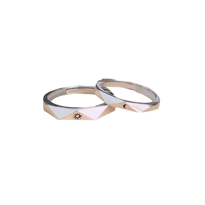 Couple Sun and Moon Ring Set Adjustable Copper Electroplated His and Hers Matching Rings Korean Styles Jewelry