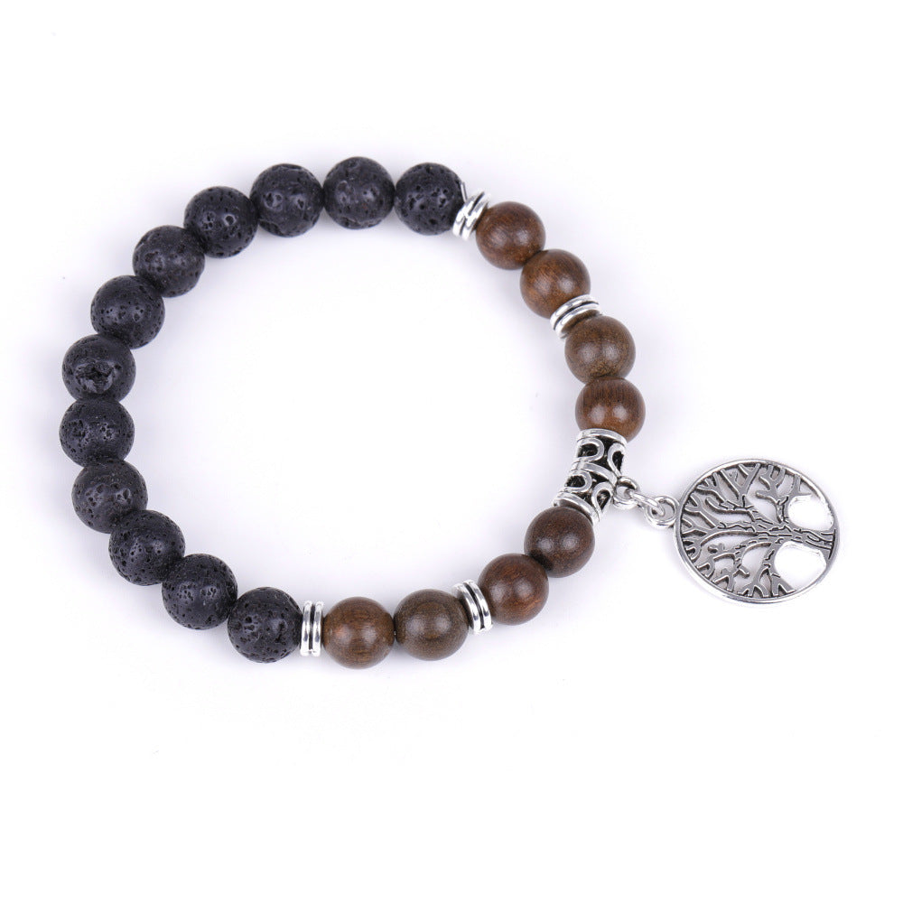Beaded Bracelet With Tree Of Life Pendant Natural Agate Stone For Men And Women Geometric Flower Design Unisex