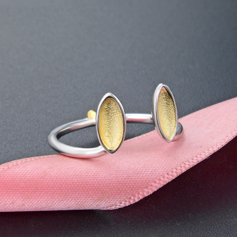 Womens 925 Sterling Silver Ring Adjustable Open Ring Yellow Gold Plated Korean Frosted Design Fine Jewelry Gift For Her