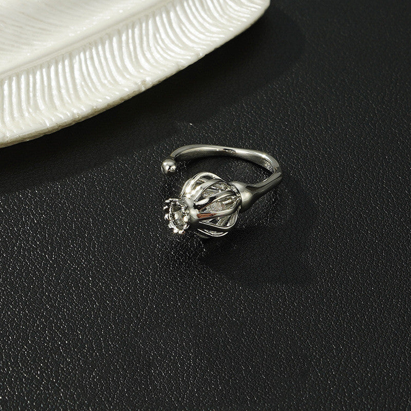 Women's Inlaid Zircon Ring European Geometric Lantern Ring Gold Plated Ring Silver Plated Ring Fashion Jewelry for Her Elegant Ring Gift for Women