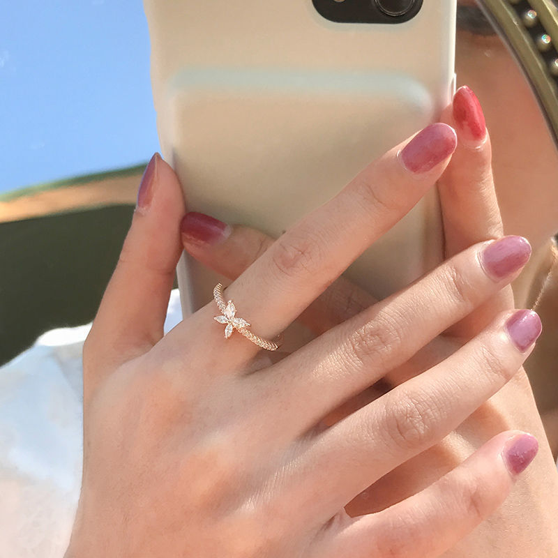 Womens Butterfly Bowknot Ring Rose Gold Copper Adjustable Band Korean Fashion Jewelry Elegant Accessory Trendy