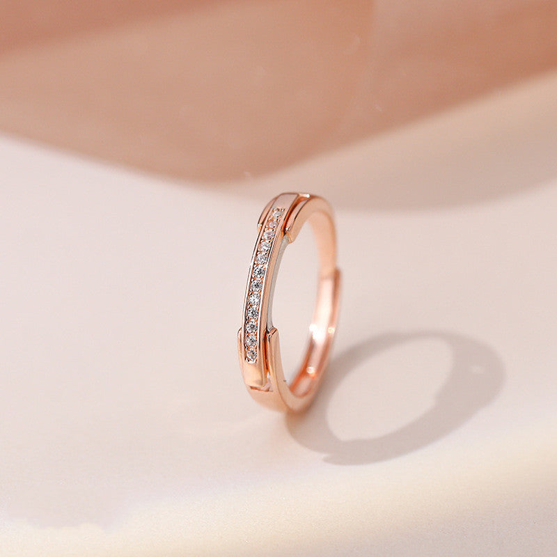 Mens Womens Fashion Flip Top Ring Creative Silver Ring Electroplated Diamond Ring White Gold Rose Gold Simple