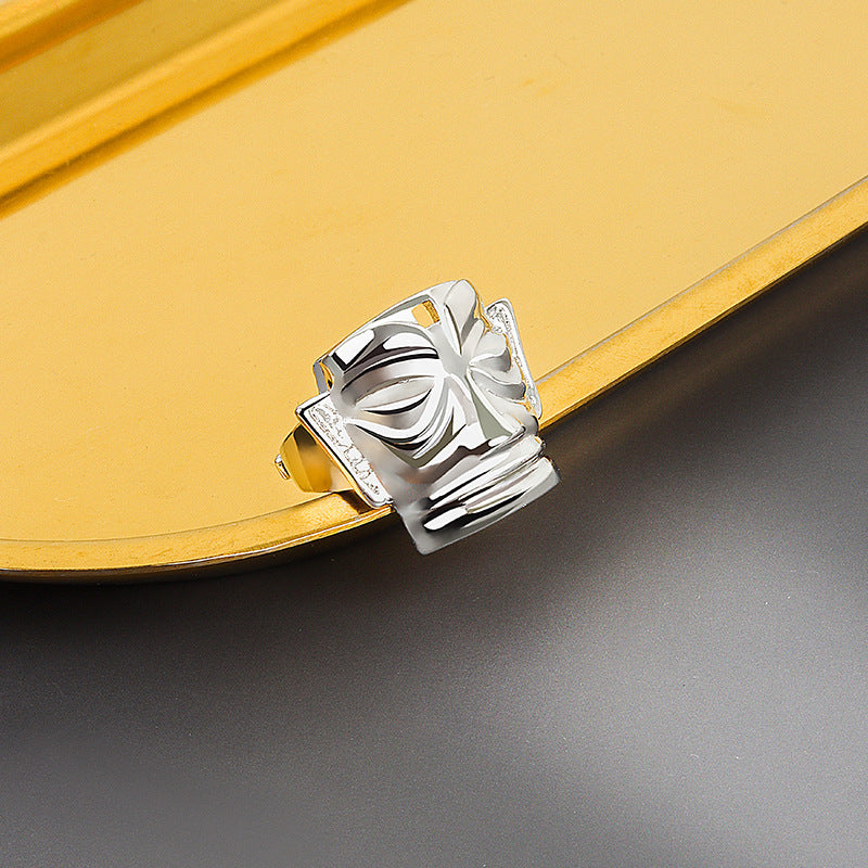 Copper Ring With Ancient Mask Design Adjustable Electroplated Jewelry For Daily Wear And Style Modern Statement