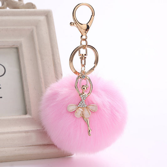 Car Keychain Pendant Simulation Rabbit Hair Accessory Metal Plush Key Ring Bag Charm Fluffy Colorful Gift Style