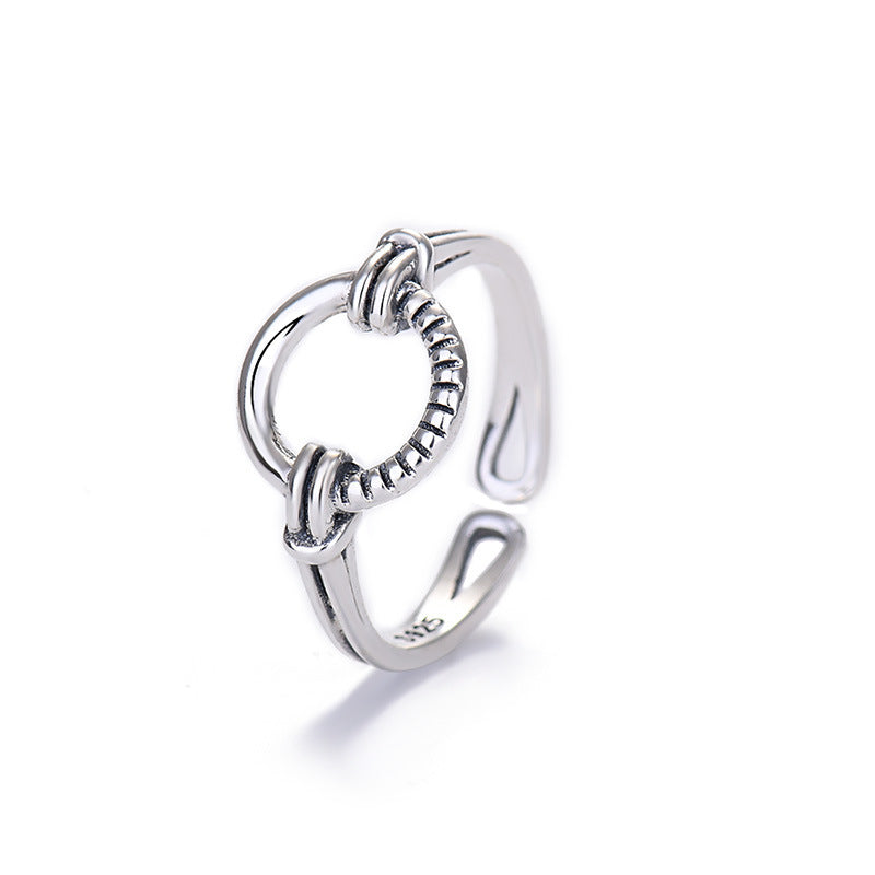 Unisex Adjustable Sterling Silver Ring Circle Band Geometric Design Electroplate Thai S925 Jewelry Simple Look