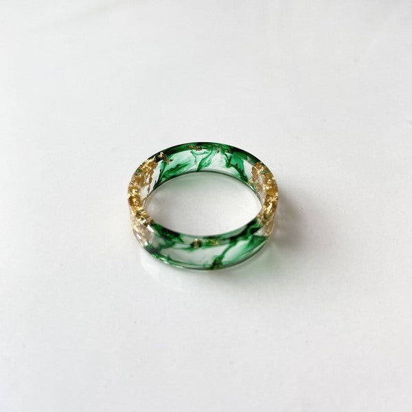 Unisex Resin Ring With Dried Flower Gold Foil Geometric Clear Jewelry Gift For Everyday Wear Unique Natural Accessory