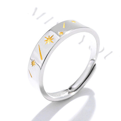 Adjustable Couple Rings For Mens Womens Moon Star Design Copper Electroplated Open Ring Durable Jewelry Add On