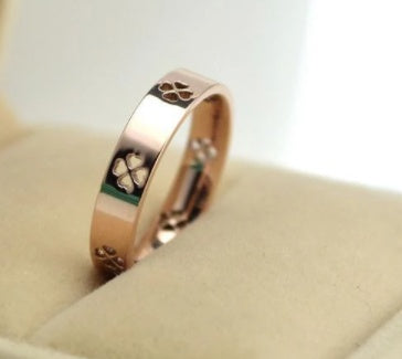 Womens Rose Gold Clover Ring Titanium Steel Geometric Electroplated Fashion Jewelry Accessory Durable Gift Her