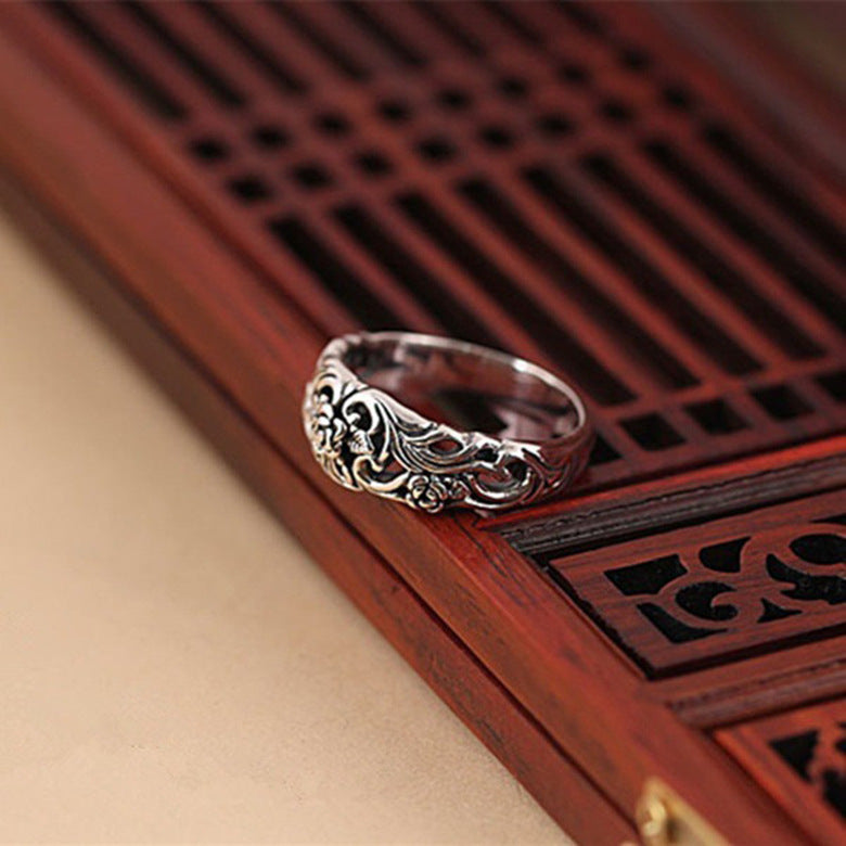 Womens Vintage Ring Thai Silver Rose Ring Copper Inlay European Design Black Ring Fashion Jewelry Gift Size 5 6