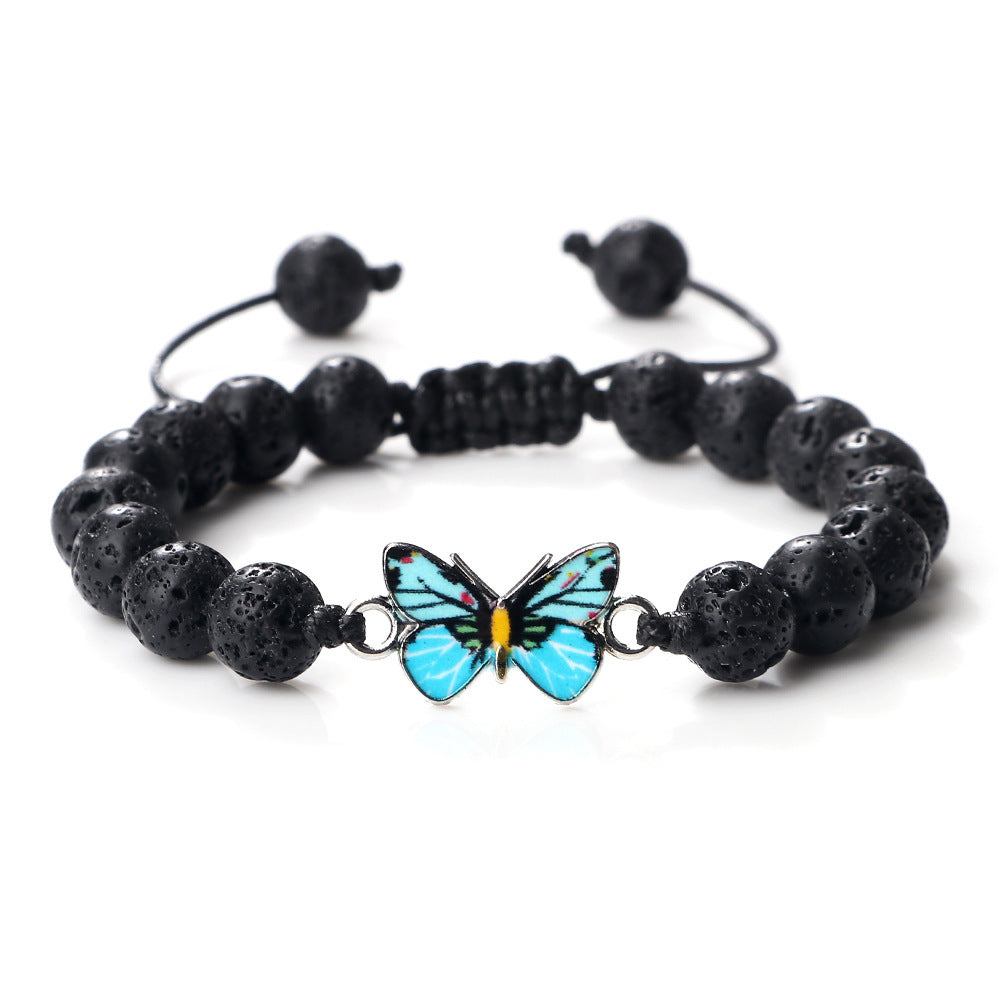 Woven Butterfly Bracelet Adjustable Handmade Tiger Eye Volcanic Rock Agate White Porcelain Bead Jewelry Gift For Women