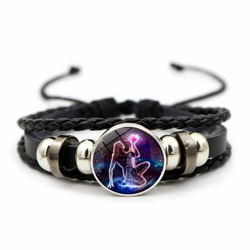 Braided Leather Bracelet With Glass Beads Bohemian Jewelry For Women Girls Alloy Accents Adjustable Length Gem