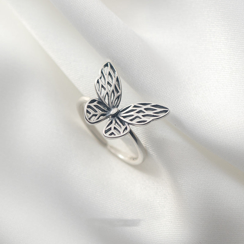 Vintage S925 Silver Ring Insects Butterfly Dragon Serpent Patterns Jewelry Gifts Ring Anniversary Promise Ring