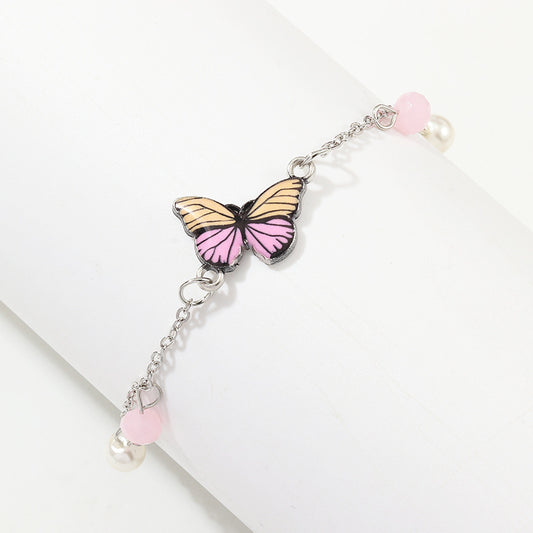 Butterfly Alloy Bracelet Bangle With Elegant Oil Drop Pendant Butterfly Charm Jewelry Gift For Women And Girls