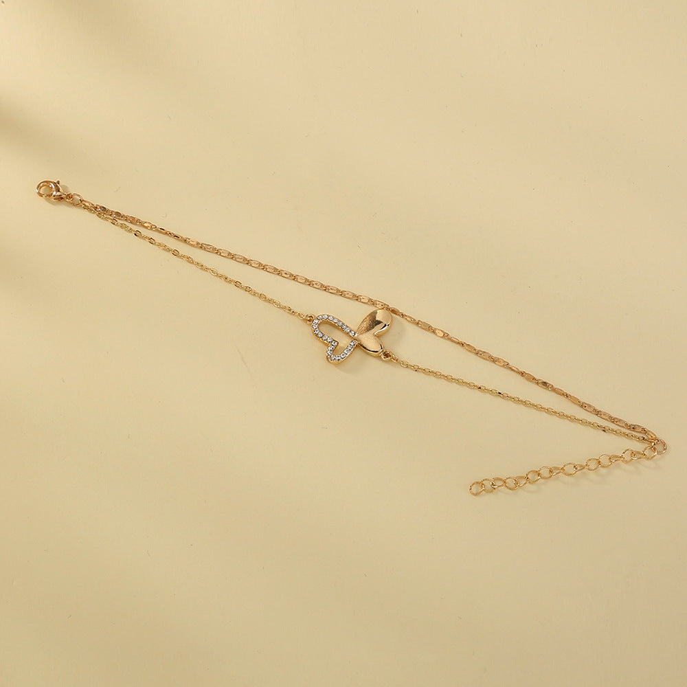 Womens Butterfly Bracelet Double Layer Hollow Jeweled Bracelet Extension Chain Elegant Metal Fashion Bracelet For Women