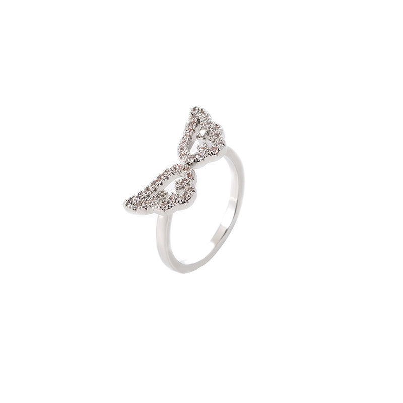 Angel Wing Ring Adjustable Copper Ring With Diamond Studs Trendy Fashion Ring For Weddings And Parties Elegant
