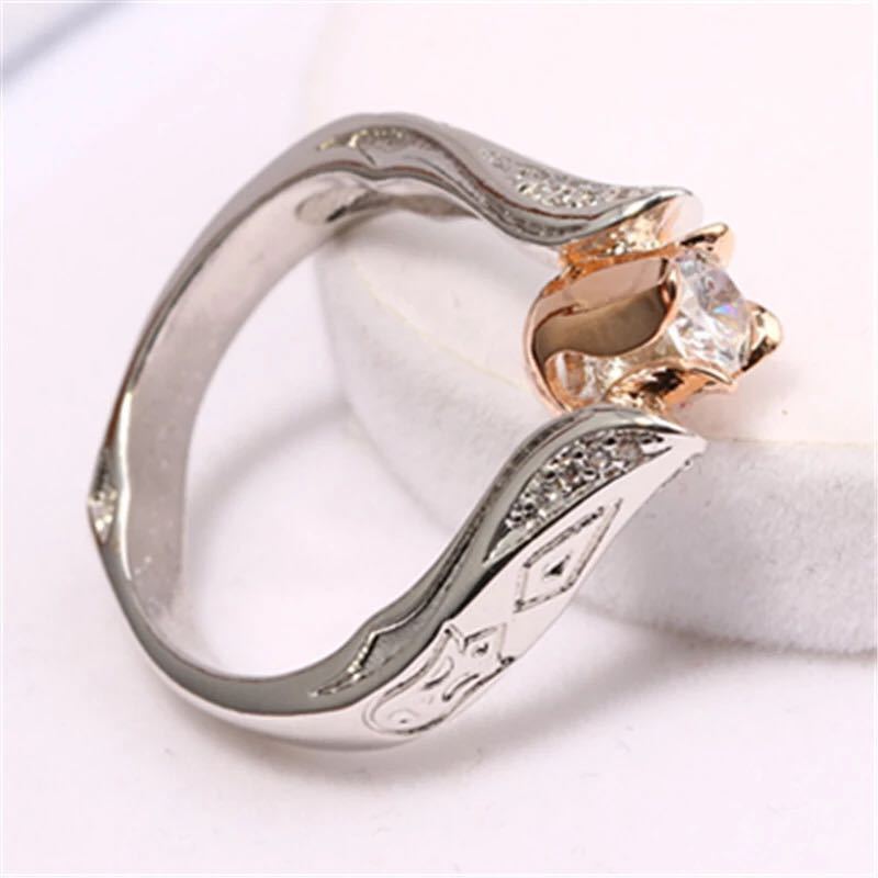 Womens Rose Flower Ring Zircon Inlaid Gold Plated Copper Durable Elegant Jewelry For Engagement For Love Gifts Now