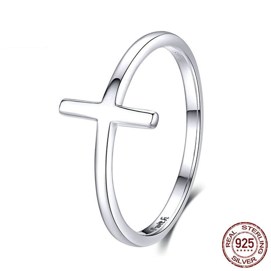Womens Sterling Silver Cross Ring Platinum Plated Lightweight Everyday Jewelry 925 Silver Religious Gift Everyday Ring